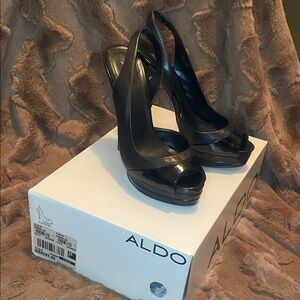 Aldo Black Peep-Toe Heels